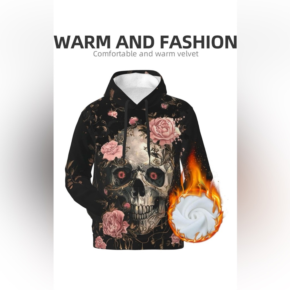 Floral Skull Black Hoodie - Picture 4 of 6